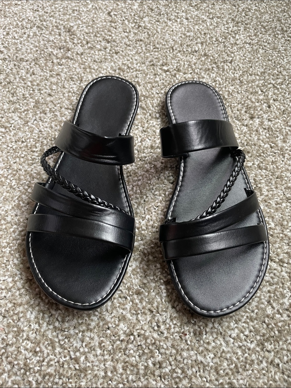 Black Women's Leather Braided Strap Slide Sandals 41 EU 10.5 US